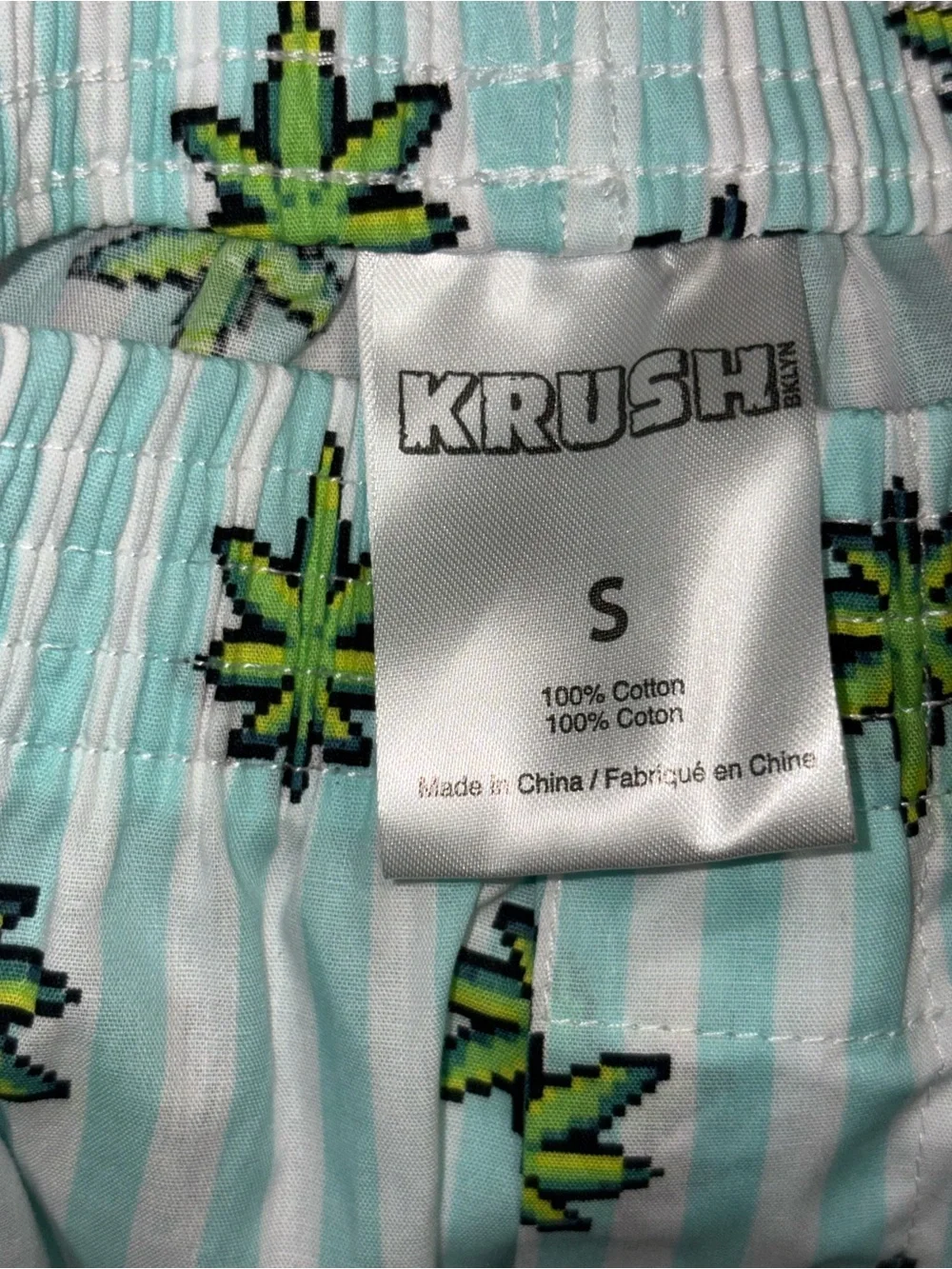 Krush Light Green Striped Shorts with Green Leaf Print
